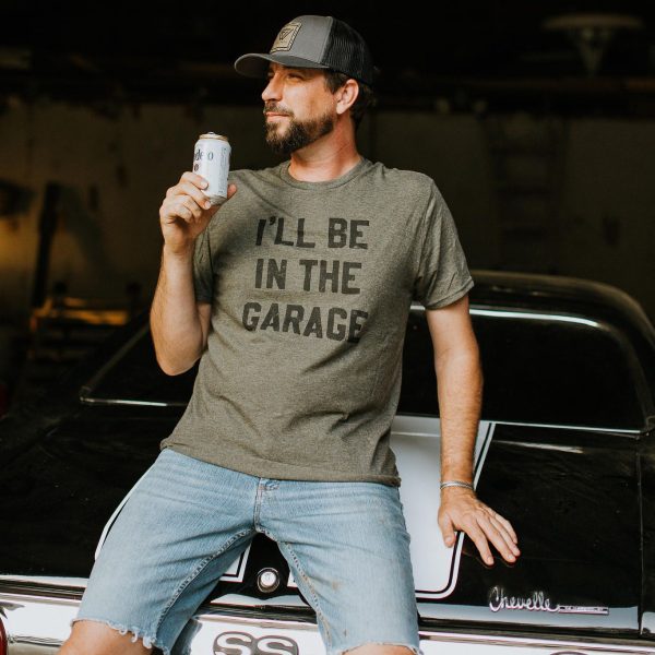 I ll Be in the Garage Shirt (Olive), Father s Day Tee For Sale